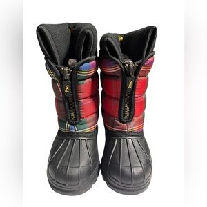 Polo Ralph Lauren Kid's Snow Winter Boots Red Black Plaid Size: 4
